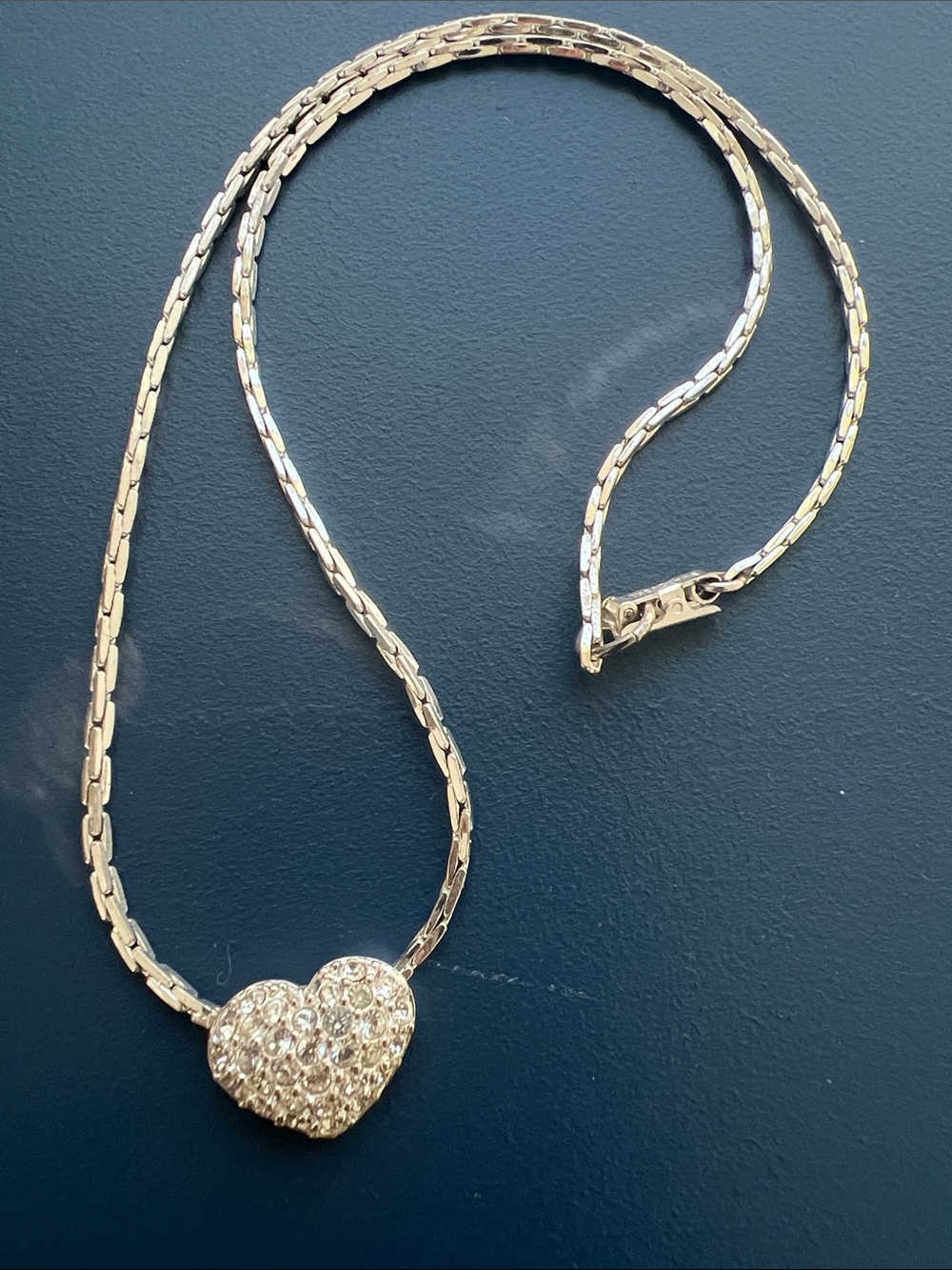 Vintage Swarovski Crystal Pavé Heart Necklace - Silver